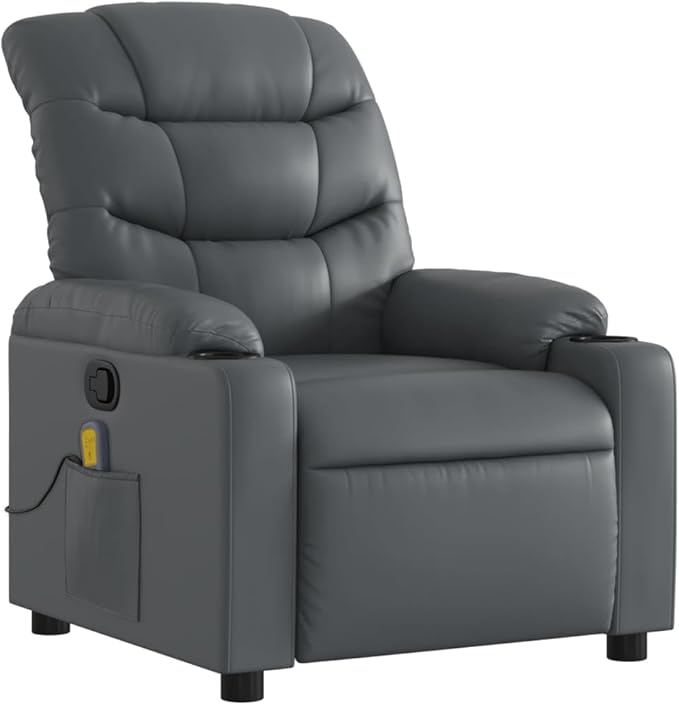 vidaXL Massage Recliner Chair Grey Faux Leather Standard
