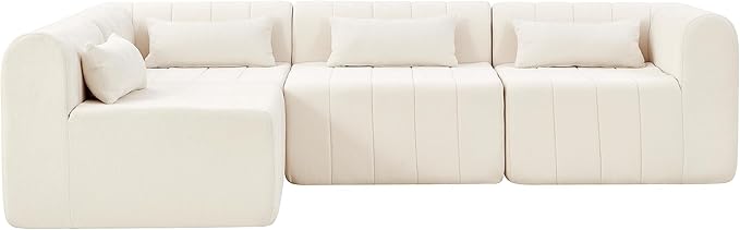 145.5 Inch Modular Full-Compressed Sectional SofaBeige Polyester Upholstered Modular Sofa with 4 PiecesCompressed Sponge Modular Couch for Living Room (Beige#81)