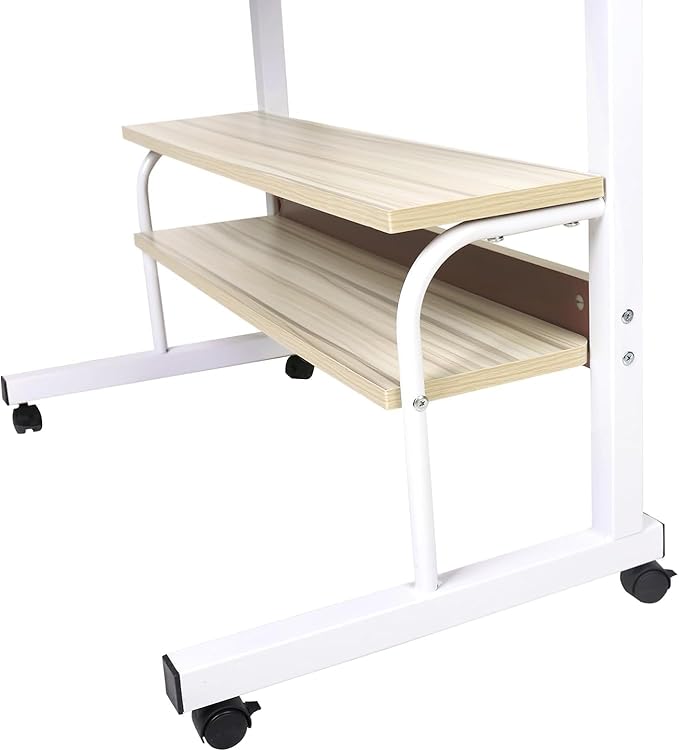 Moblie Standing Computer Workstation with Wheels for Bedroom Home Office with Storage Layers Height Adjustable Sofa Desk - 4 Locking Wheels Writing Tray