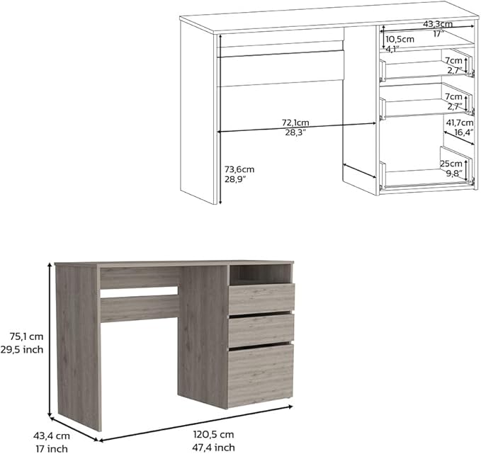 Home Office Computer Desk with 3 Drawers Computer Desk One Shelf Light Gray