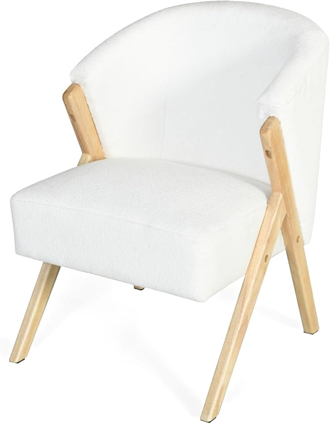 Modern Accent Chair with White Upholstery - Minimalist Lounge Chair for Living Room Bedroom or Office