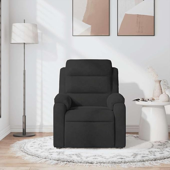 vidaXL Black Velvet Massage Recliner Chair with Adjustable Recline and 6 Point Function for Living Room Home Theater Relaxation Reclining TV Comfort Armchair