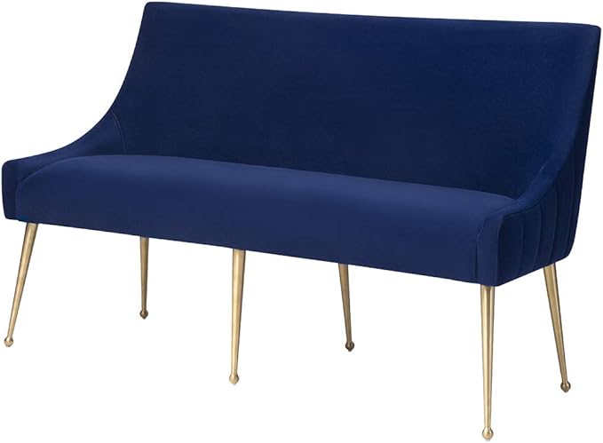 Irina Loveseat Modern Navy Easy Clean Velvet Upholstered Loveseat with Brushed Gold Leg