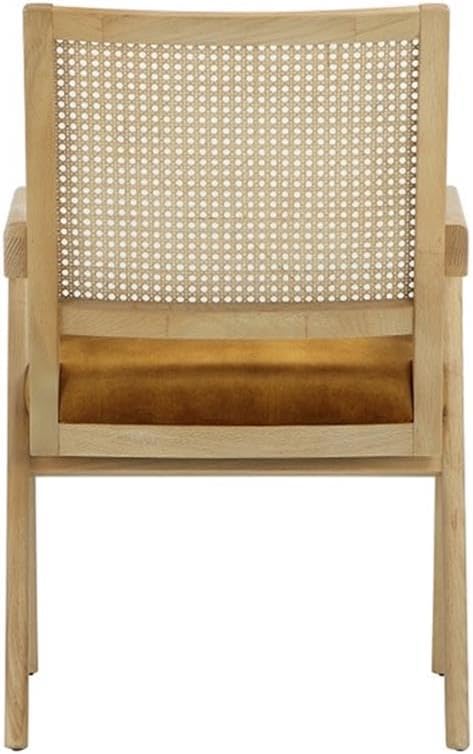 Pemberly Row Contemporary Arm Chair Velvet Gold Linen Blend Fabric Wood Frame Modern Cane Design Fully Assembled Accent Seating for Living Room or Bedroom Seat Height 19.5 Arm Height 25.5