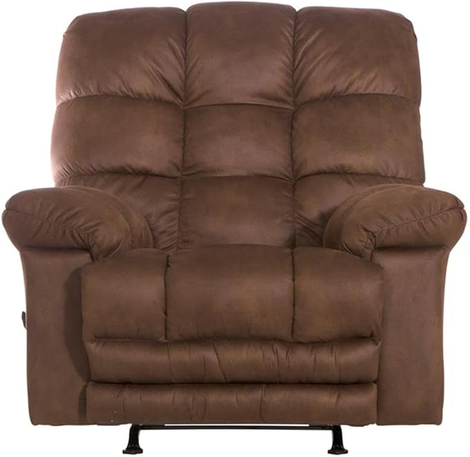 Bowery Hill Oversized Rocker Recliner 48 W x 44 D x 46 H Brown Polyester Fabric Extra Extension Footrest Cool Gel Memory Foam Seat Smooth Rocking Motion Durable Steel Frame Living Room Chair