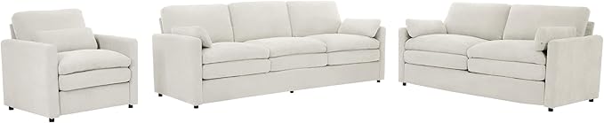3-Piece Cozy Upholstered Sofa Set Upholstered Sofa Set with Single Sofa Loveseat and 3-Seater Sofa Oversized Comfy Cloud Sofa for Living Room Office Apartment (Beige-4c)