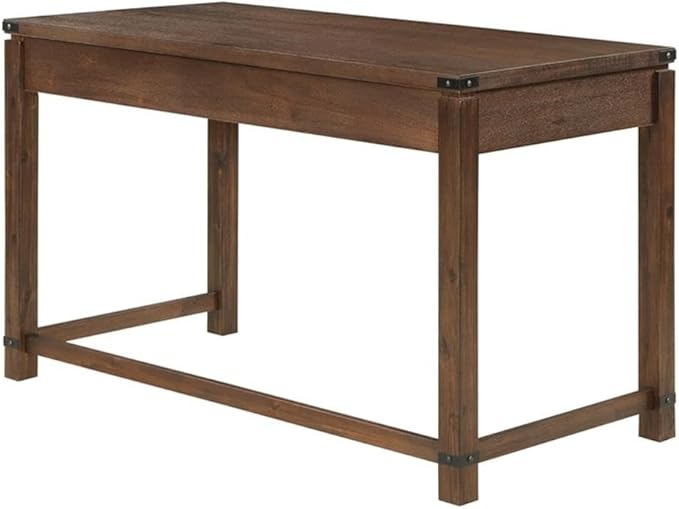 Pemberly Row Sit-to-Stand Lift Desk Brushed Walnut Brown Finish Solid Wood and Veneer 48 W x 24 D x 30.25 H Adjustable Height Classic Wire Brushed Texture Full Post Construction Home Office