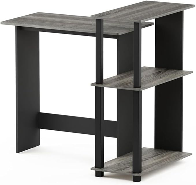 Furinno Abbott Corner Computer Desk with Bookshelf French Oak Grey/Black