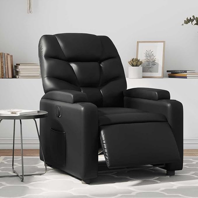 Electric Massage Recliner Chair Black Faux Leather 6-Point Vibration USB Power Adjustable Reclining Sofa for Living Room Comfortable Reading Lounge