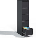 5 Drawer Small Metal Vertical File Cabinet with Lock Under Desk Locking Drawers Storage Cabinets Organizer for HomeOffice Filing Cabinets for A4 Legal/Letter SizeBlack