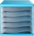 Office Filing Storage File Cabinets 5 Drawers Desktop Plastic File Cabinets Storage Box Home Office Cabinet Desktop Archive Storage Manager Office Supplies (Color:Blue)