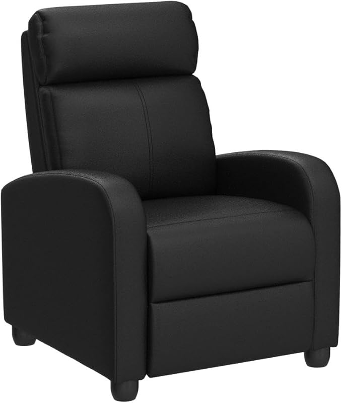 Dkeli Recliner Chair for Living Room Padded Wide Seat Sofa PU Leather Reclining Chair with Footrest &amp Backrest Wingback Heavy Duty Modern Single Sofa Home Theater Seating Easy Lounge Black