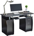 RayGar Black Deluxe Design Computer Desk with Cabinet and 3 Drawers for Home Office Table Workstation - New (Black)