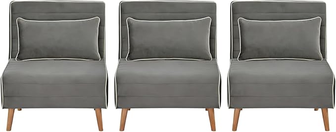 3-in-1 Convertible Sofa Bed Futon Sofa Bed with Pillow &amp Adjustable Backrest Recliner Sleeper Sofa for Small Spaces Living Room Bedroom or Office Grey 3 Set