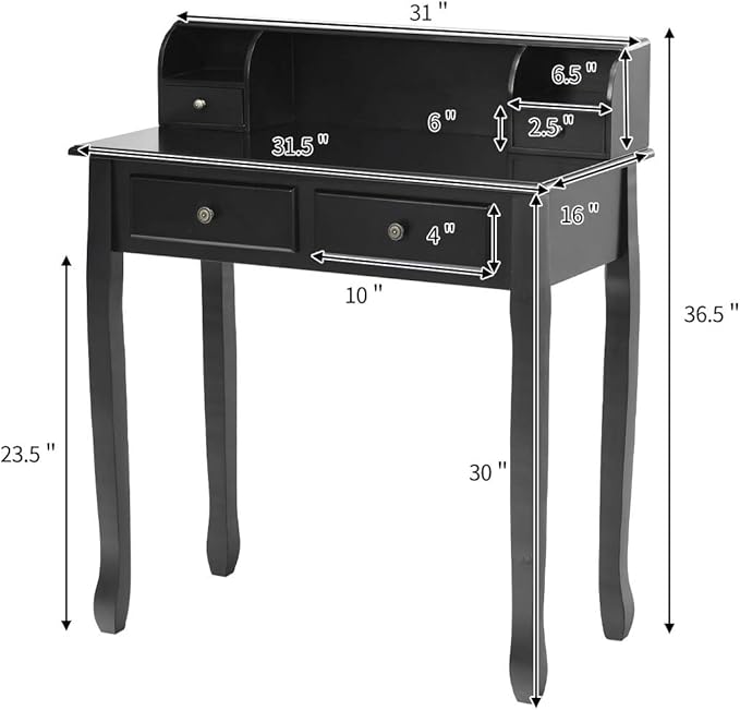 Giantex Writing Desk with 4 Drawers Removable Floating Organizer 2-Tier Mission Home Computer Vanity Desk for Apartment Small Space (Black)