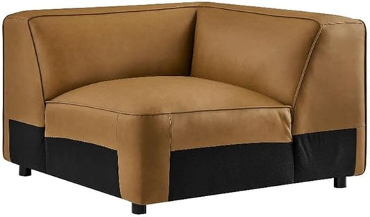 Modway Auren Vegan Leather Corner Modular Chair in Camel - Mid Century Modern Faux Leather Corner Sectional Couch - Living Room Armless PU Leather Single Sofa Chair
