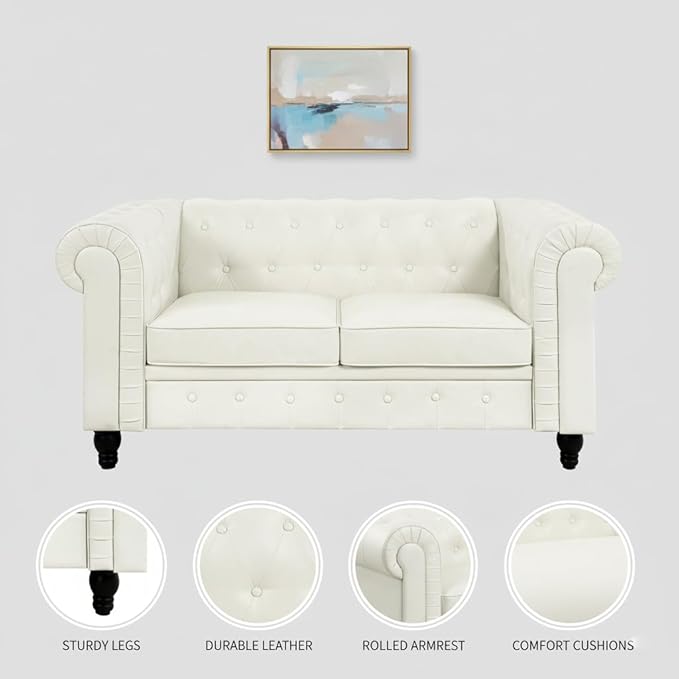 Naomi Home Modern Loveseat Sofa for Small Spaces – Faux Leather Loveseat Couch with Plush Cushions – Perfect for Young Couples &amp Family Living