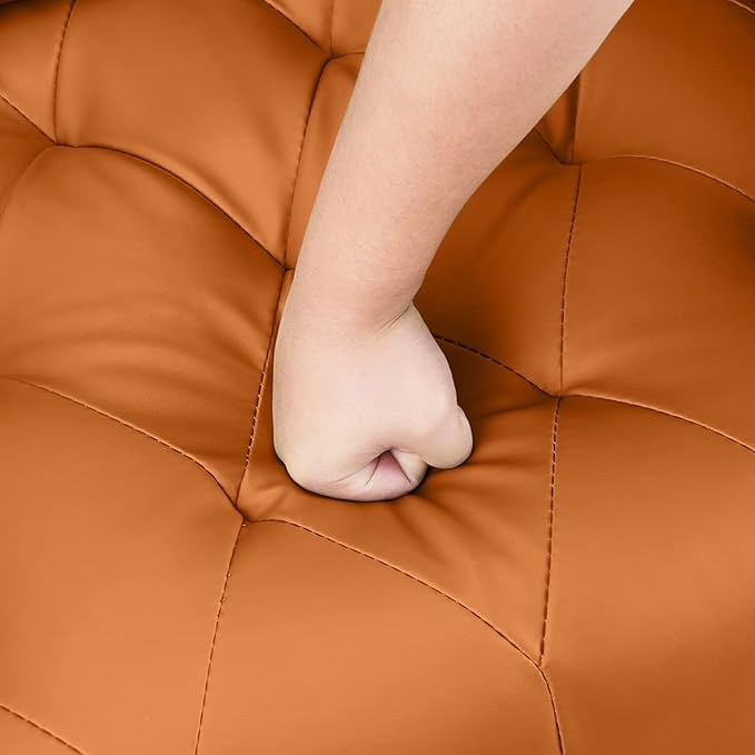 Faux Leather Accent Chair Modern Retro Arm Chair for Living Room and Bedroom Tufted Upholstered Sofa Club Chair Comfy Armchair for Small Spaces Bedroom Office (Orange)