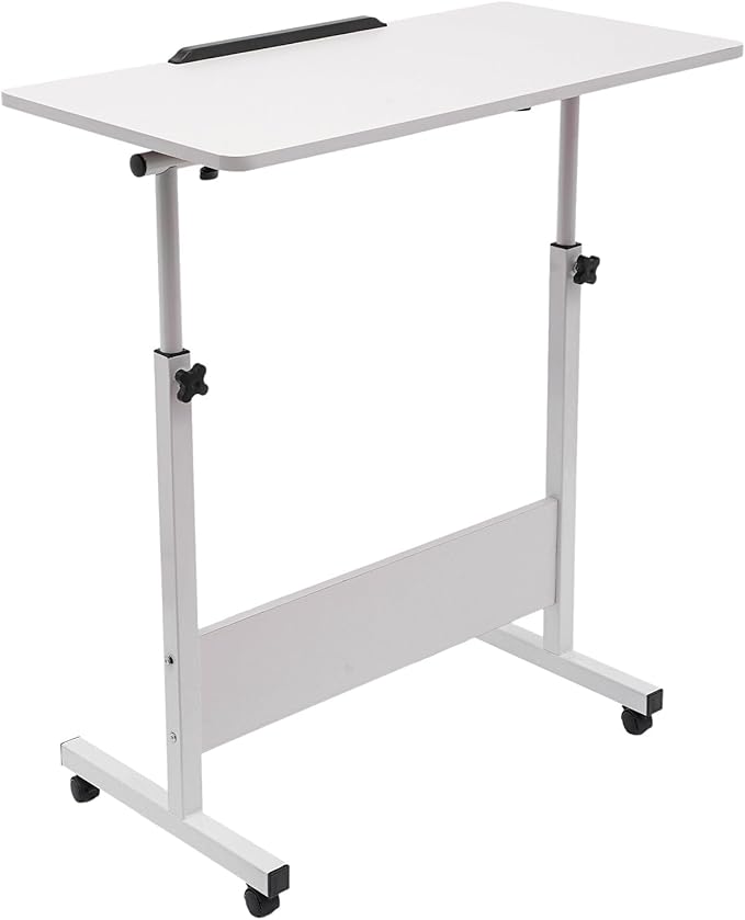 Adjustable Height Standing Desk Portable Laptop Desk on Wheels Rolling Computer Stand Mobile Small Standing Rolling Desk for Home Office 31 Lx16 W White