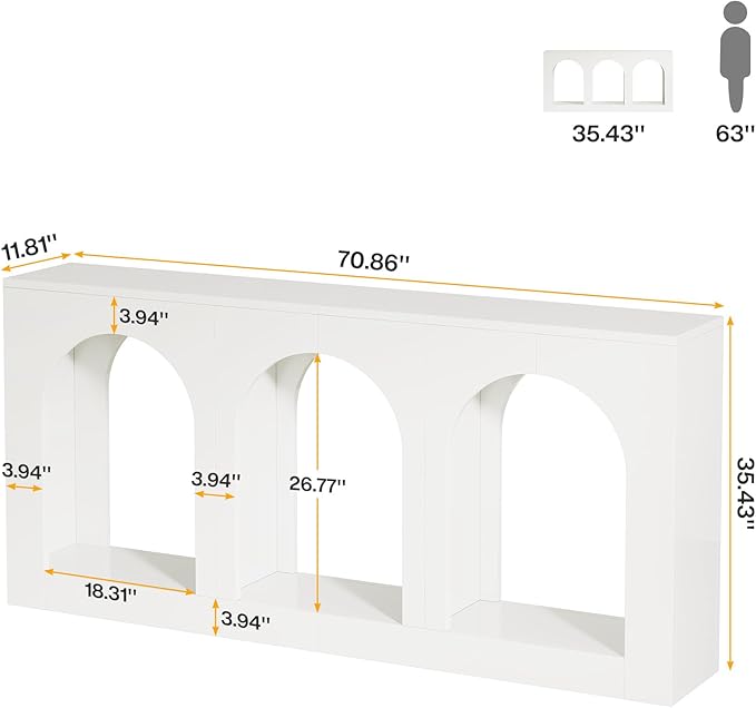 Tribesigns 70.9 White Console Table with Storage Wood Entryway Entry Table with 3 Arched Shelves for Foyer Hallway Living Room Behind Couch Sofa Narrow Long