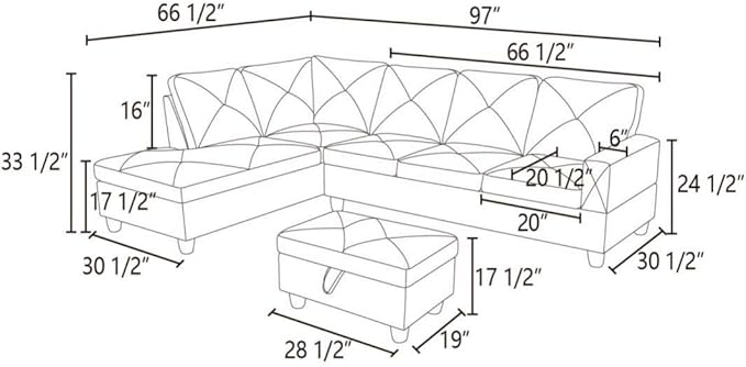 Beige L-Shaped 3-Piece Microfiber Sofa with Storage Ottoman Set Sectional Couch Sofa Set for Living Room Office Small Space