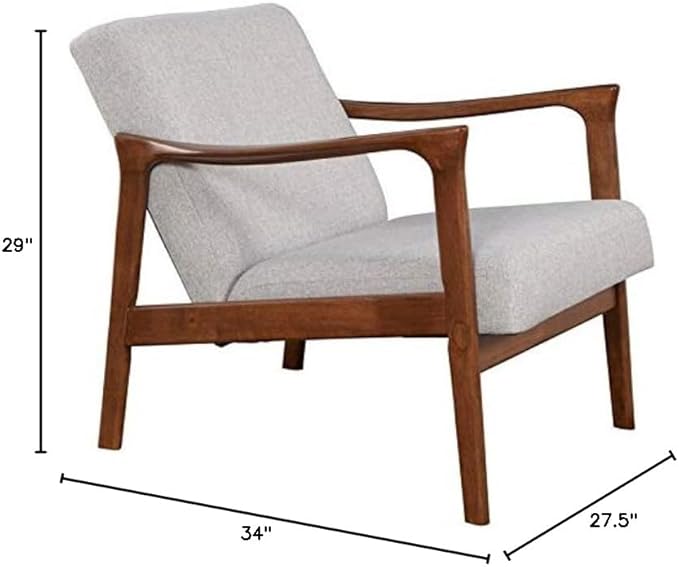 Trent Home Contemporary Lounge Chair 29 H x 27.5 W x 34 D Solid Rubberwood Frame Medium Brown Finish Light Gray Polyester Upholstered Cushions Accent Chair for Living Room or Bedroom Use