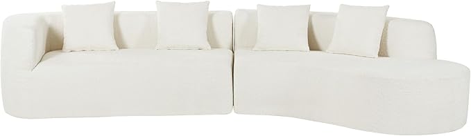 Merax Modern Minimalist Large 2-Piece Sectional Curved Chenille Sofa with 3 Pillows and High-Density Foam for Luxurious Comfort and Seamless for Living Room Bedroom Beige