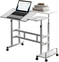 Small Standing Desk with Wheels Mobile Stand Up Desk Portable Standing Table on Wheels for Walking Pad Rolling Computer Desks Adjustable Height for Home Office School Walnut