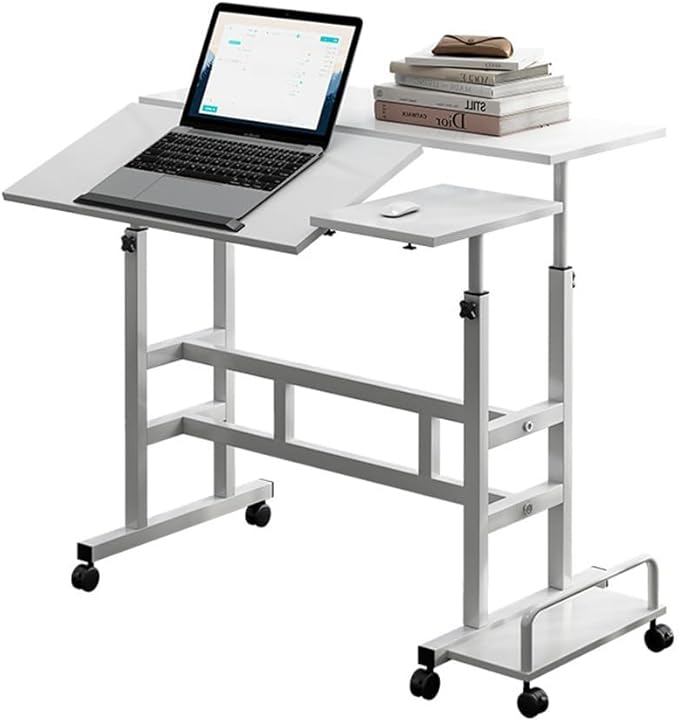 Small Standing Desk with Wheels Mobile Stand Up Desk Portable Standing Table on Wheels for Walking Pad Rolling Computer Desks Adjustable Height for Home Office School Walnut