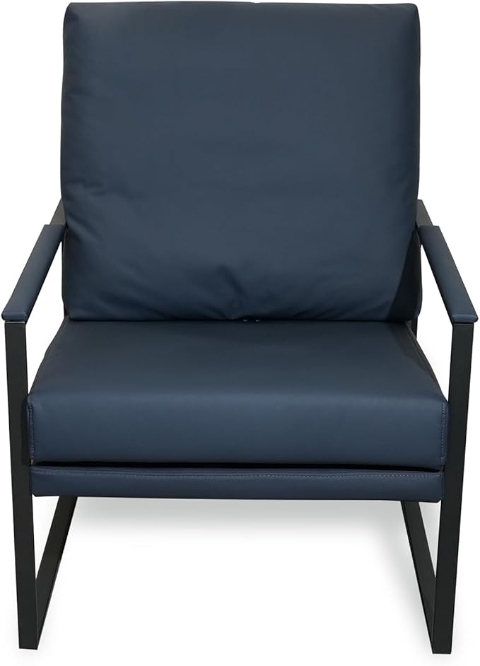 CONSDAN StoneCreek Accent Chair Modern Armchair with Metal Frame Leather Single Sofa Chair with Thick Padded Backrest Upholstered Lounge Chair for Living Room Bedroom Ocean Mist Blue