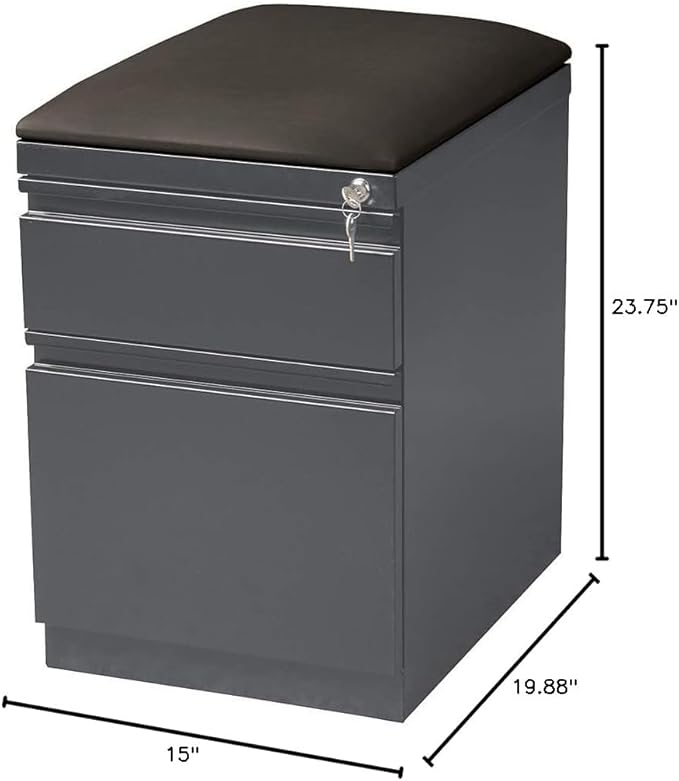 Hirsh 20-in Deep Mobile Pedestal File 2-Drawer Box/File. Black Cushion. Charcoal