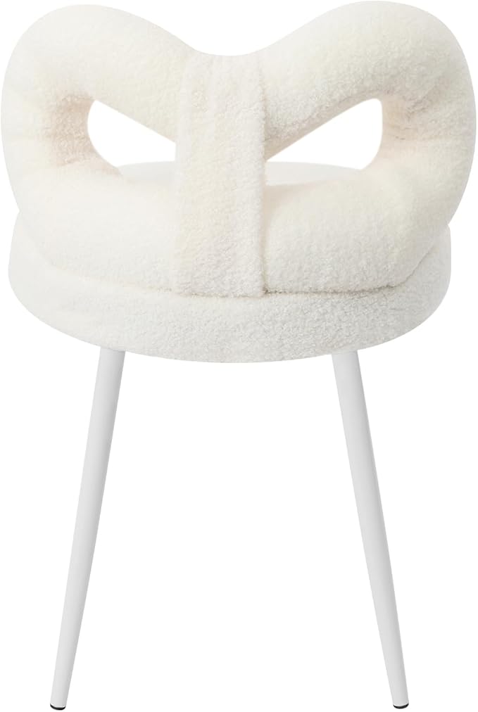 Cute Bow Backrest Chair Milky White Make-up Chair Bedroom Vanity Stool Armless Dressing Chair Small Upholstered Accent Chair Desk Chair for Bedroom Living Room
