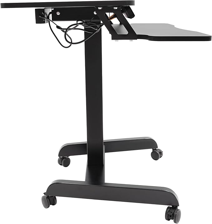 Electric Height Adjustable Standing DeskMobile Standing Desk with Wheels and Keyboard TrayComputer Workstation for Home OfficeBlack