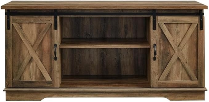 Walker Edison Richmond Modern Farmhouse Sliding Barn Door TV Stand for TVs up to 65 Inches 58 Inch Reclaimed Barnwood
