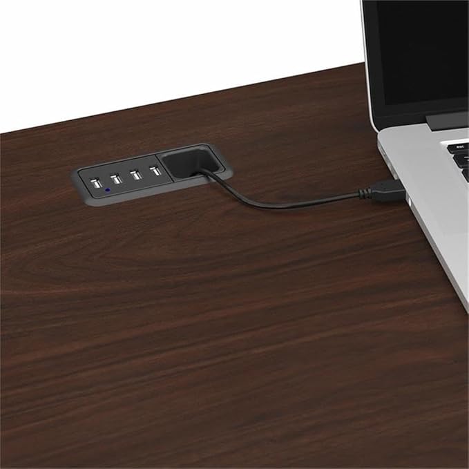 BOWERY HILL 60W L Shaped Computer Desk Modern Walnut Finish Engineered Wood Built-in USB Hub Storage Cabinet with Fluted Glass Door File Drawer Home Office Desk for Efficient Workspace