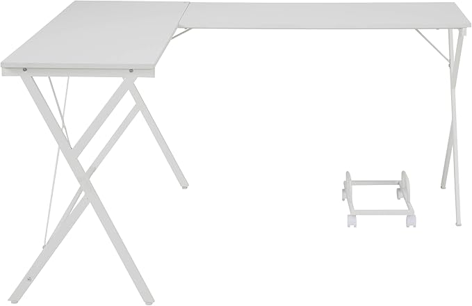 Home Office Desk White L-Shaped Computer Desk with CPU Holder