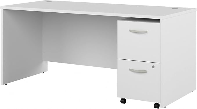 Bush Business Furniture Studio C 66W x 30D Office Desk with 2 Drawer Mobile File Cabinet in White