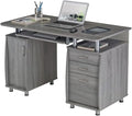 Pemberly Row 48 Wide Home Office Computer Desk in Gray with CPU Storage Cabinet and Hanging File Cabinet Grey