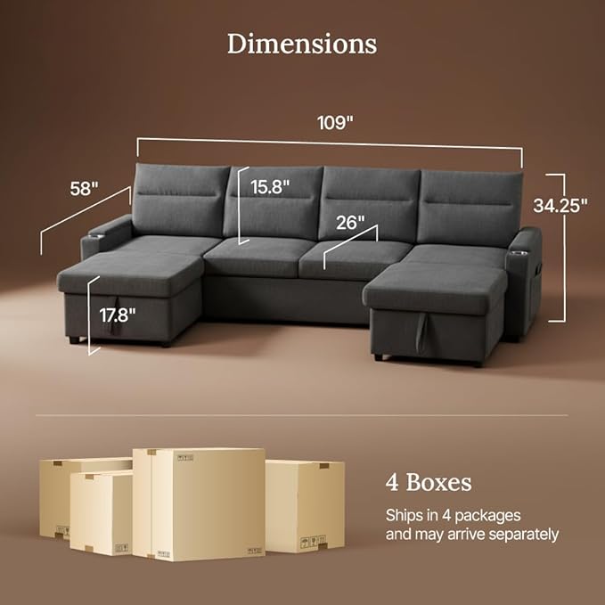 109 Modular Sectional Sofa Convertible U-Shaped Sofa Set with Storage Cup Holders and USB Charging Ports Ideal for Living Rooms Moder 6-Seater Modular Sectional Sofa with Removable Ottoman