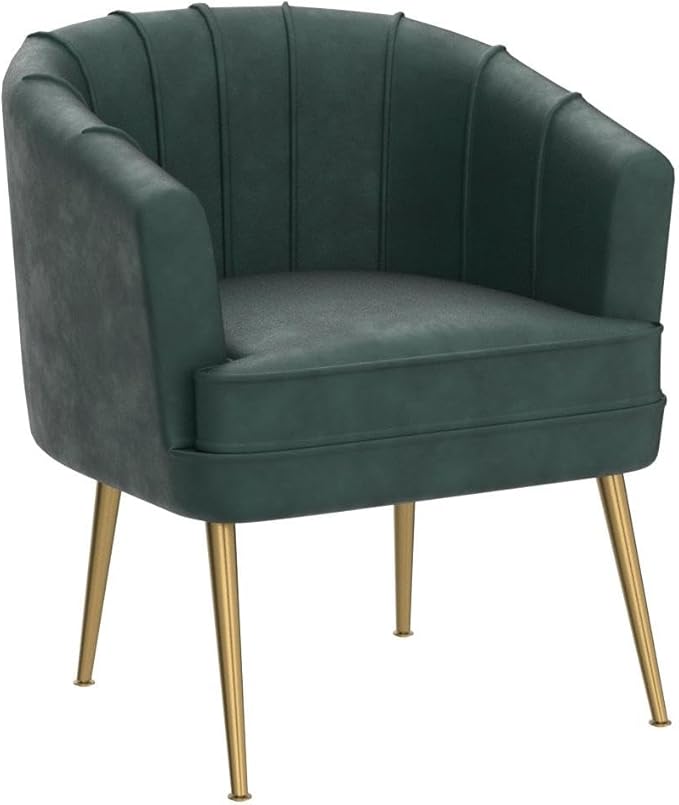 Velvet Accent Chairs for Living Room Bedroom Office - Upholstered Single Sofa Arm Chair with Metal Legs Green