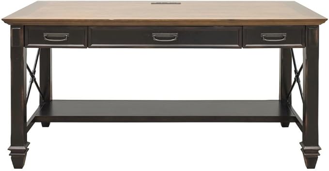 Starlight Wood Writing Desk Dropfront Keyboard Drawer 2 Utility Drawers Power Center with USB/AC Finished on All Sides Brown Office