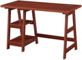 Pemberly Row Trestle Desk with Charging Station 47 in x 20 in x 29.25 in MDF and Particle Board Cherry Wood Finish 2 Shelves USB Ports and Outlets Modern Home Office Desk for Work or Study