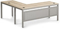 NBF Reversible L-Shaped Executive Office Desk - Durable Espresso Laminate Computer Desk with Steel Frame - At Work Modern Desk with 3 Grommet Holes - 60 W x 60 D W Office Work Desk (Tan)