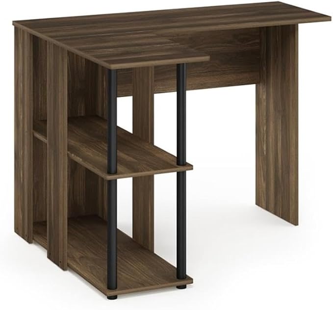 Furinno Abbott L-Shape Computer Desk with Bookshelf Columbia Walnut/Black