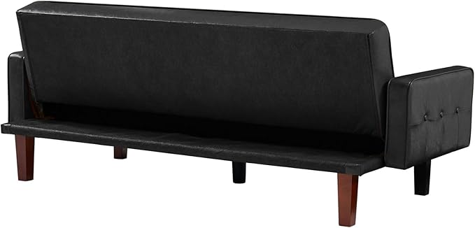 Vegan Leather Sofa Bed Sleeper Couch 74.4 Inch Convertible Loveseat Size for Small Space 3 Seater Chesterfield Button Tufted for Office Apartment Dorm Living Room Black