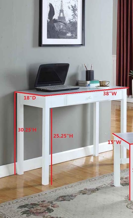 Kings Brand White Finish Wood Home Office Secretary Writing Desk