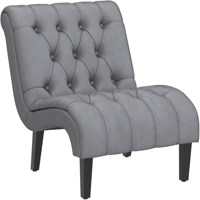 AVAWING Armless Accent Chair Set of 2 Upholstered Button Tufted Living Room Chairs with Wood Legs Comfy Frosted Velvet Lounge Chair Reading Chair for Bedroom Grey