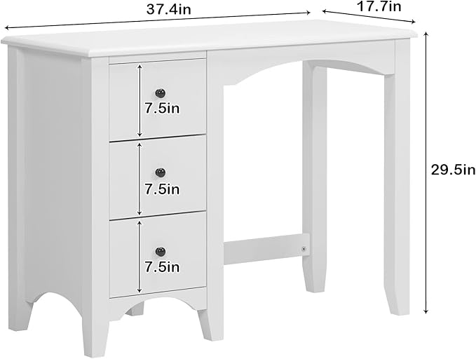 sogesfurniture 37.4'' Makeup Vanity Table with Drawers Modern Home Office Computer Desk with Storage Drawers &amp Spacious Desktop Writing Study Desk for Home Office Dressing Table White