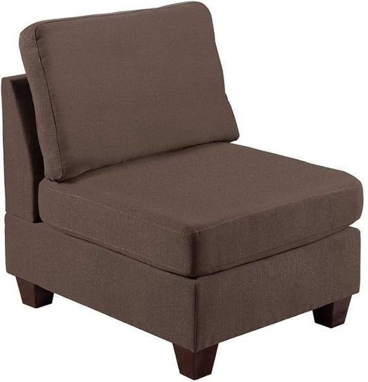 NewCosmos Living Room Furniture Armless Chair Black Coffee Linen Like Fabric 1pc Cushion Armless Chair Wooden Legs