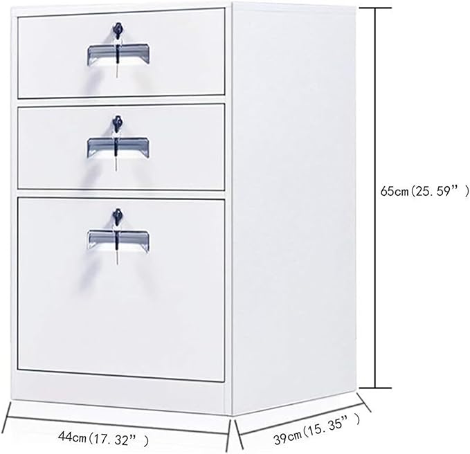 File Cabinet Three-Drawer File Cabinet Metal Desk Side Cabinet Bedside Cabinet Office File Cabinet Under Desk Storage(Color:B)